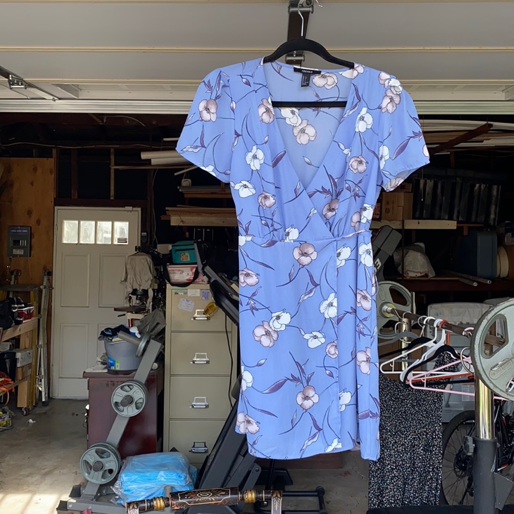 Blue floral wrap dress